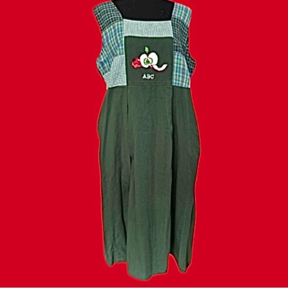 🍎 VTG! TWO TWENTY! “ABC” UNIQUE JUMPER DRESS! PATCHWORK, EMBROIDERED! *RARE*